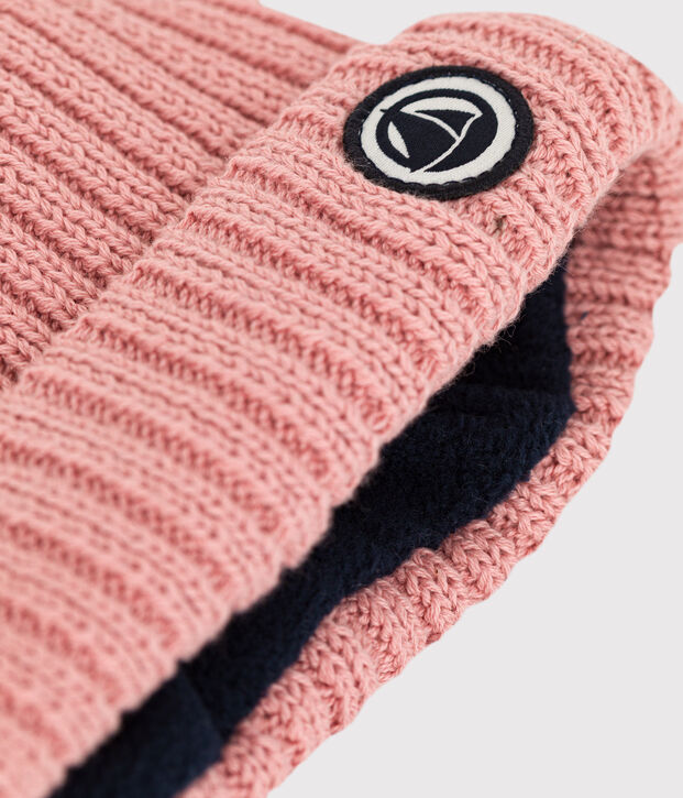Bonnet b&eacute;b&eacute; en tricot doubl&eacute; en polaire recycl&eacute;e rose