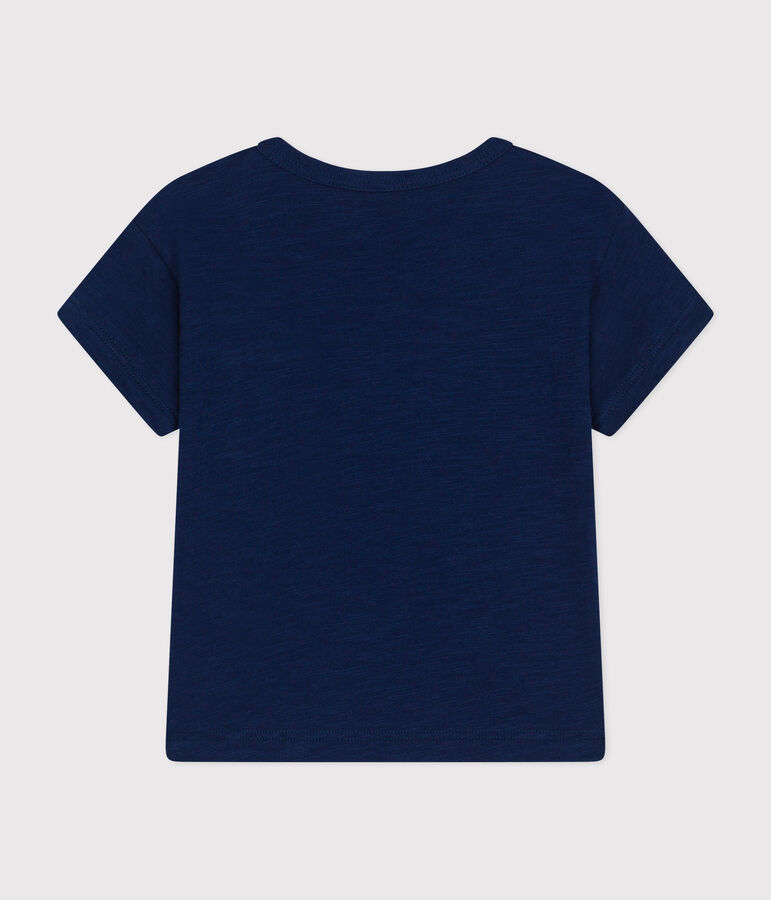 T-shirt met korte mouwen in gevlamde jersey voor baby's blauw