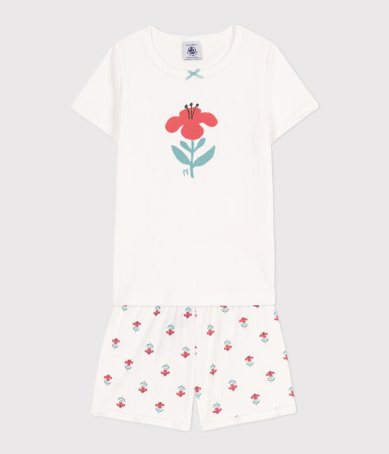 Pyjacourt fleurs en coton petite fille blanc MARSHMALLOW/blanc MULTICO