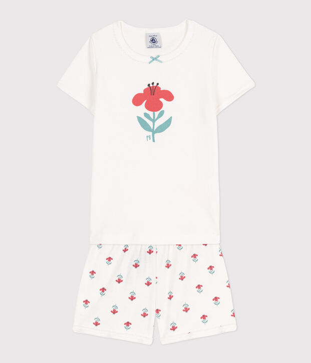Pyjacourt fleurs en coton petite fille blanc/multicouleur