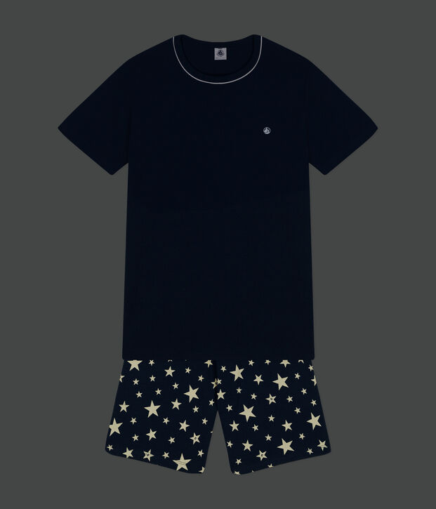 Pyjama short en coton junior bleu/blanc