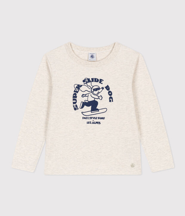 Tee-shirt manches longues en coton enfant fille / gar&ccedil;on beige chin&eacute;