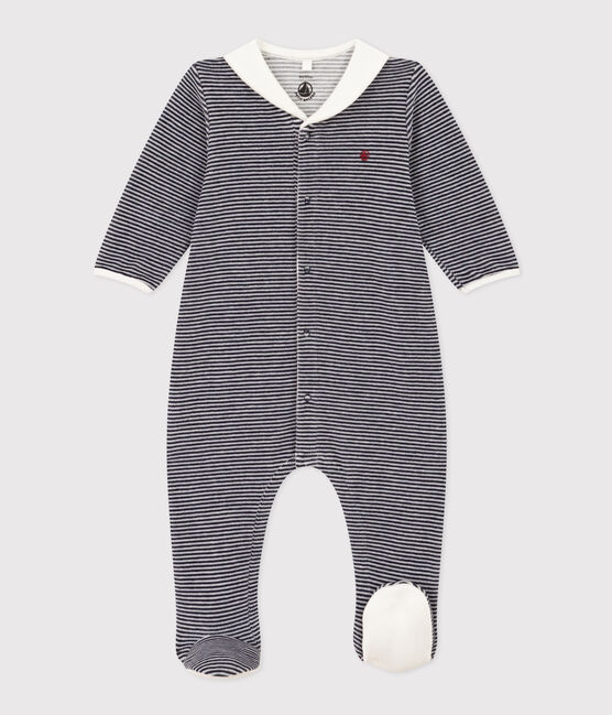 Pyjama bébé milleraie en velours bleu SMOKING/blanc MARSHMALLOW
