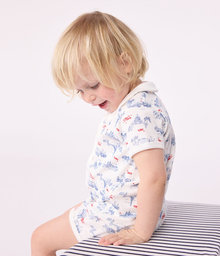 Combinaison courte b&eacute;b&eacute; en coton &agrave; col imprim&eacute; Paris blanc/multicouleur