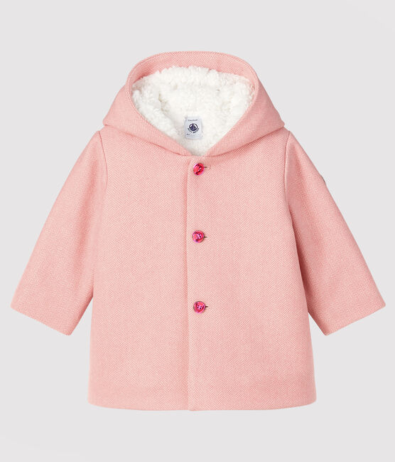 Manteau bébé fille en drap de laine rose CHEEK/blanc MARSHMALLOW