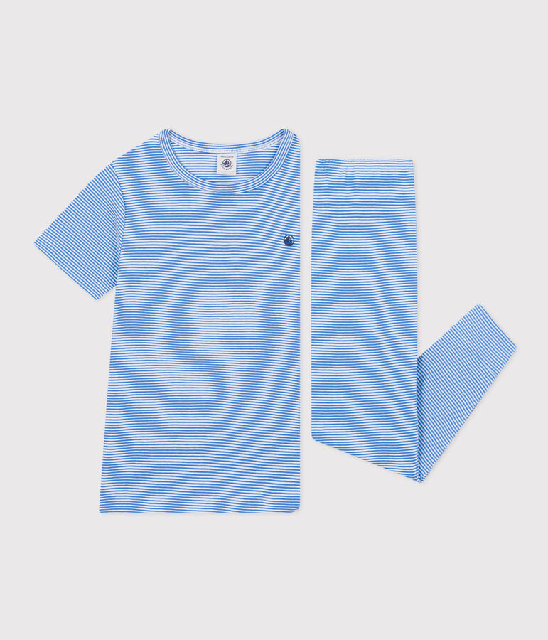 Pyjama en coton ray&eacute; enfant bleu/blanc