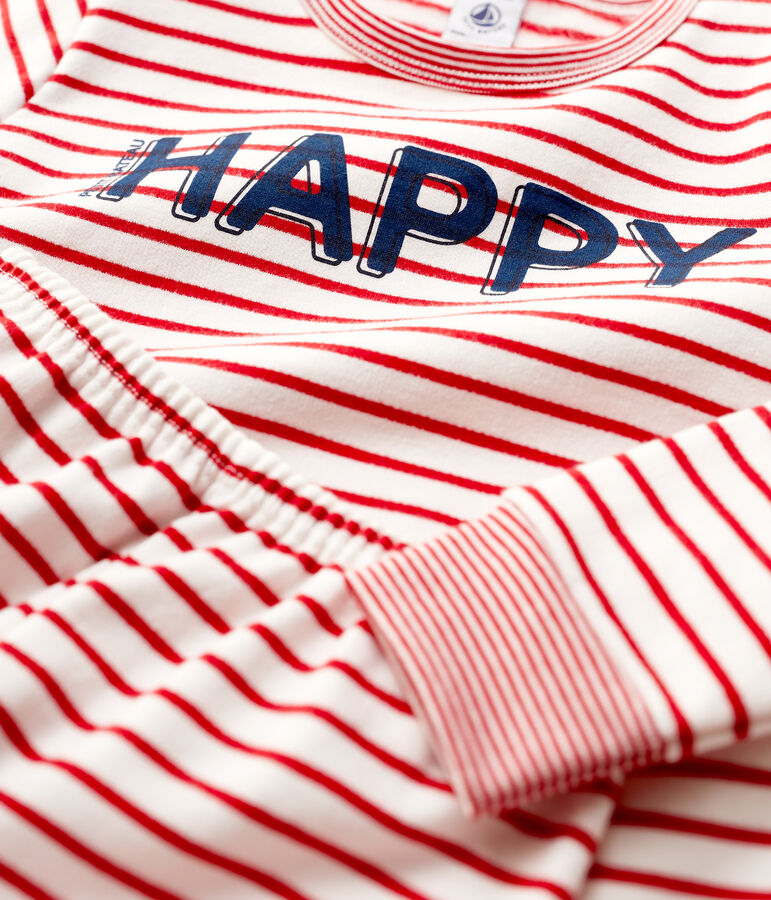Rode meisjes/jongens molton pyjama met marini&egrave;re-strepen wit/rood