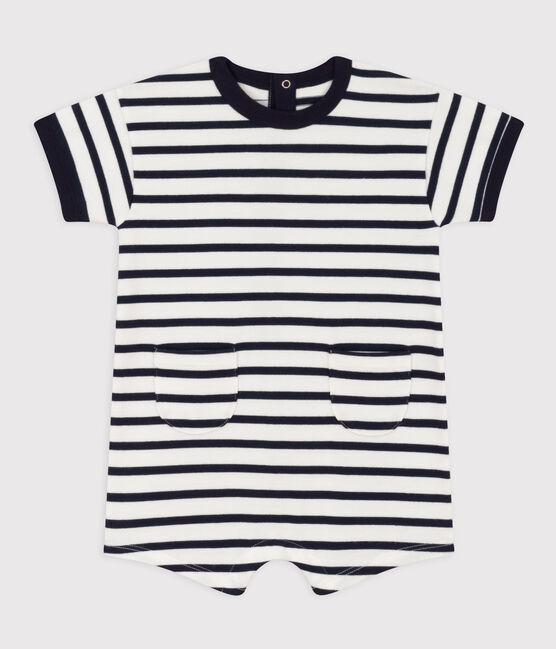 Kort pakje van dikke jersey met matrozenstrepen voor baby's wit MARSHMALLOW/blauw SMOKING