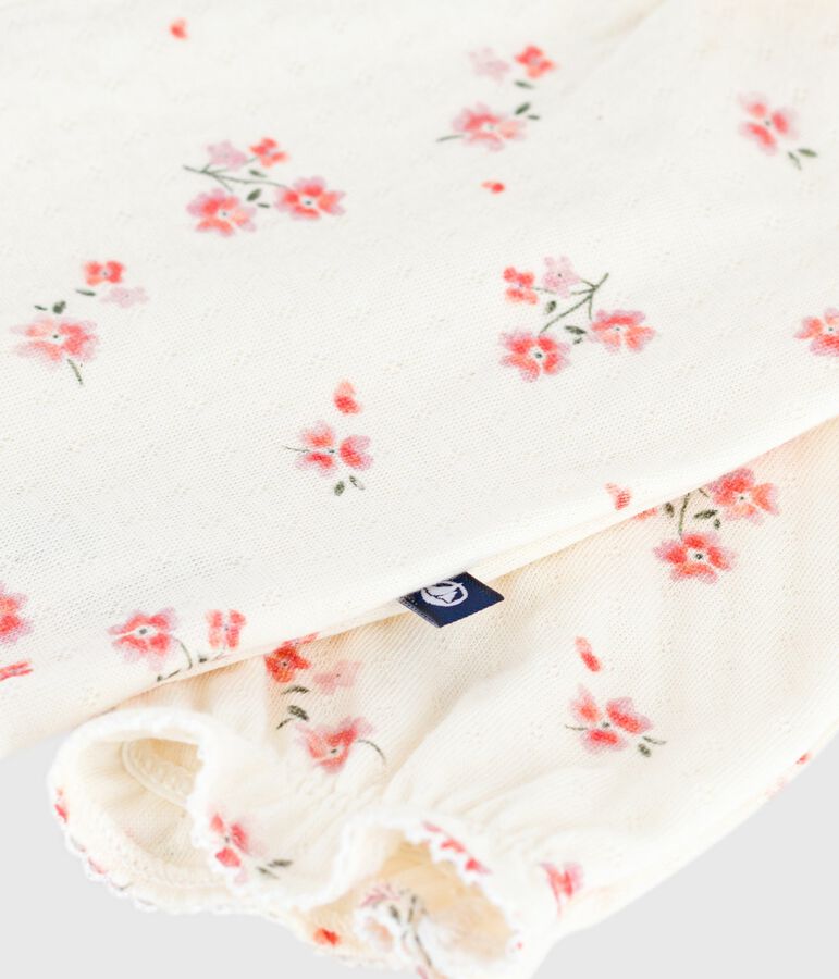 Combinaison b&eacute;b&eacute; en coton &agrave; volants, imprim&eacute; fleurs &eacute;cru/multicouleur