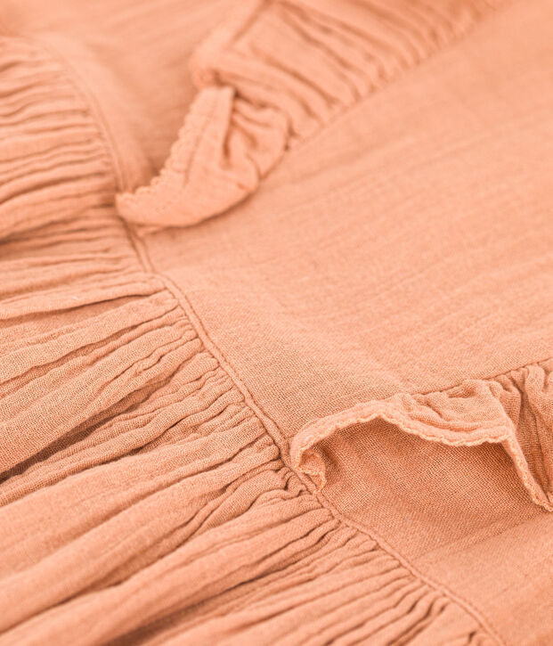 Robe manches courtes en gaze de coton unie enfant fille rose
