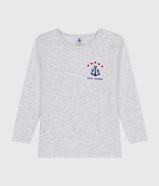Tee-shirt manches longues fille en coton gris POUSSIERE CHINE