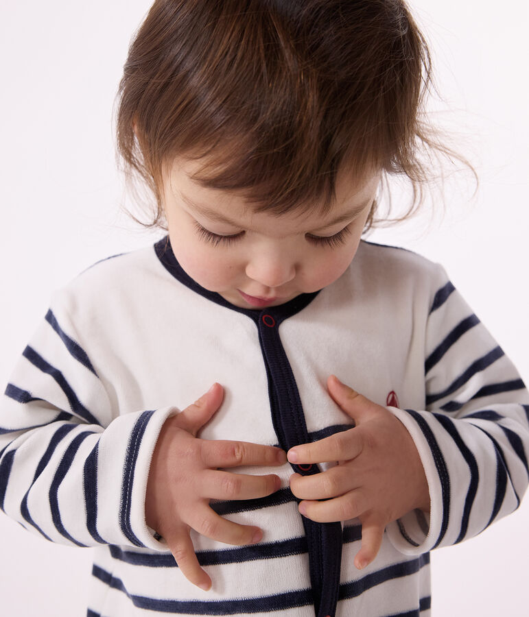 Pyjama b&eacute;b&eacute; ray&eacute; en velours blanc MARSHMALLOW/bleu SMOKING