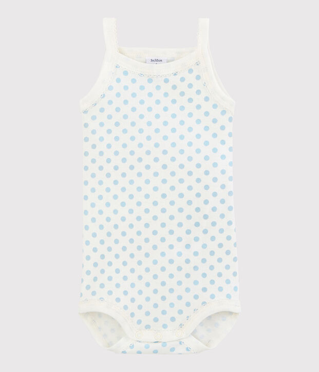 Body &agrave; bretelles b&eacute;b&eacute; fille blanc/bleu