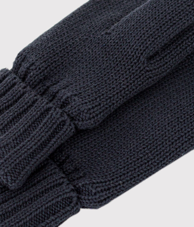 Moufles enfant en tricot unies doubl&eacute;es polaire bleu