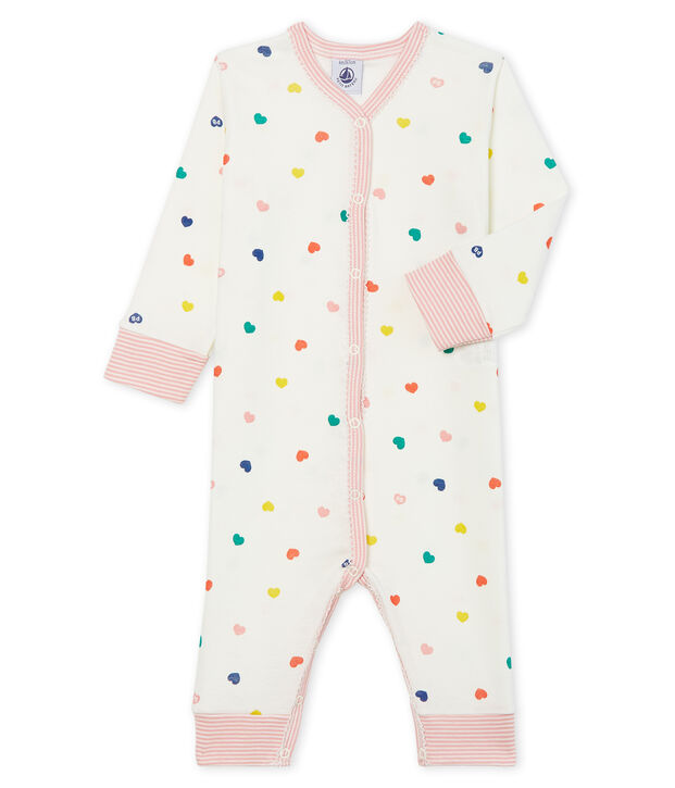Slaappakje zonder voetjes van ribstof voor babymeisje wit/multicouleur