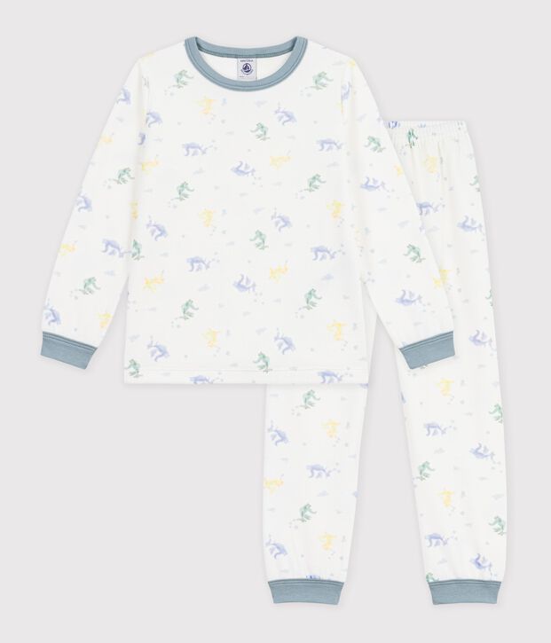 Fluwelen kinderpyjama met print wit/blauw/multicouleur