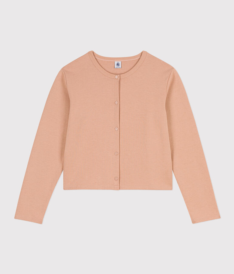 Damescardigan van dik katoen met drukknopen beige