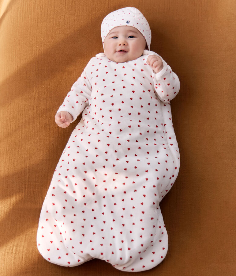 Fluwelen babytrappelzak met bloemetjesprint TOG 3 wit/rood