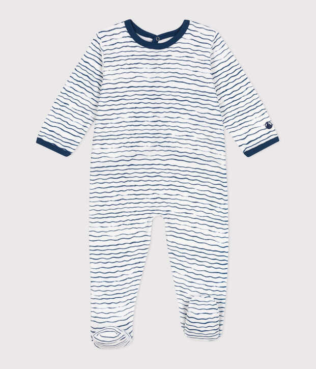 Dors bien en velours b&eacute;b&eacute; blanc/bleu
