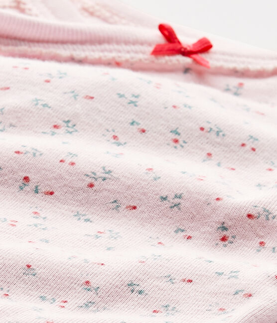 Eerste body met lange mouwen en print voor meisjes roze VIENNE/wit MULTICO