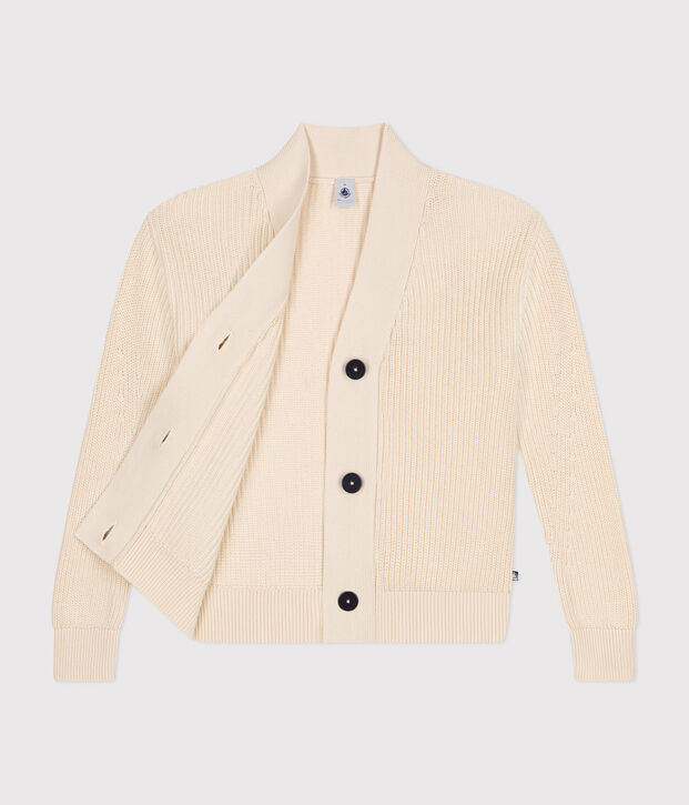 Cardigan en c&ocirc;te anglaise en coton femme &eacute;cru