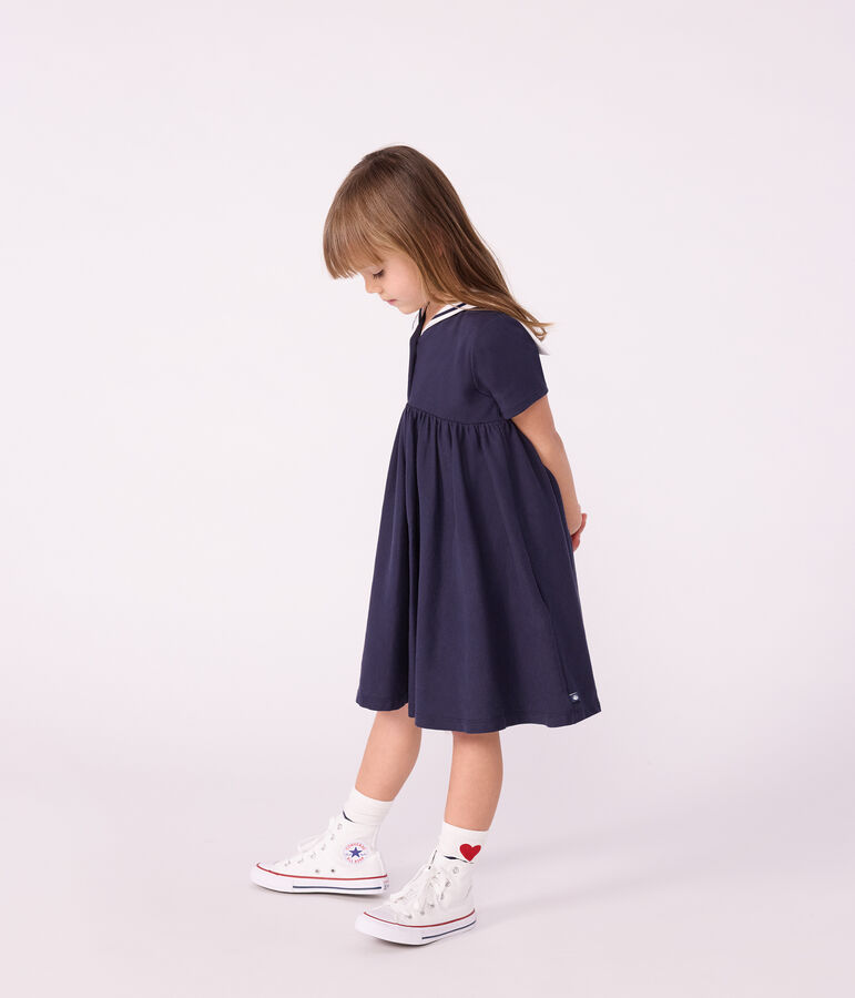 Effen katoenen kinderjurk met korte mouw blauw SMOKING