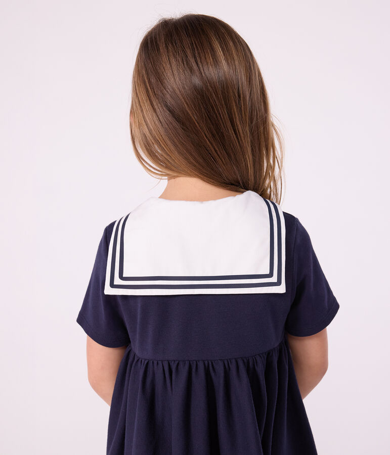 Effen katoenen kinderjurk met korte mouw blauw SMOKING
