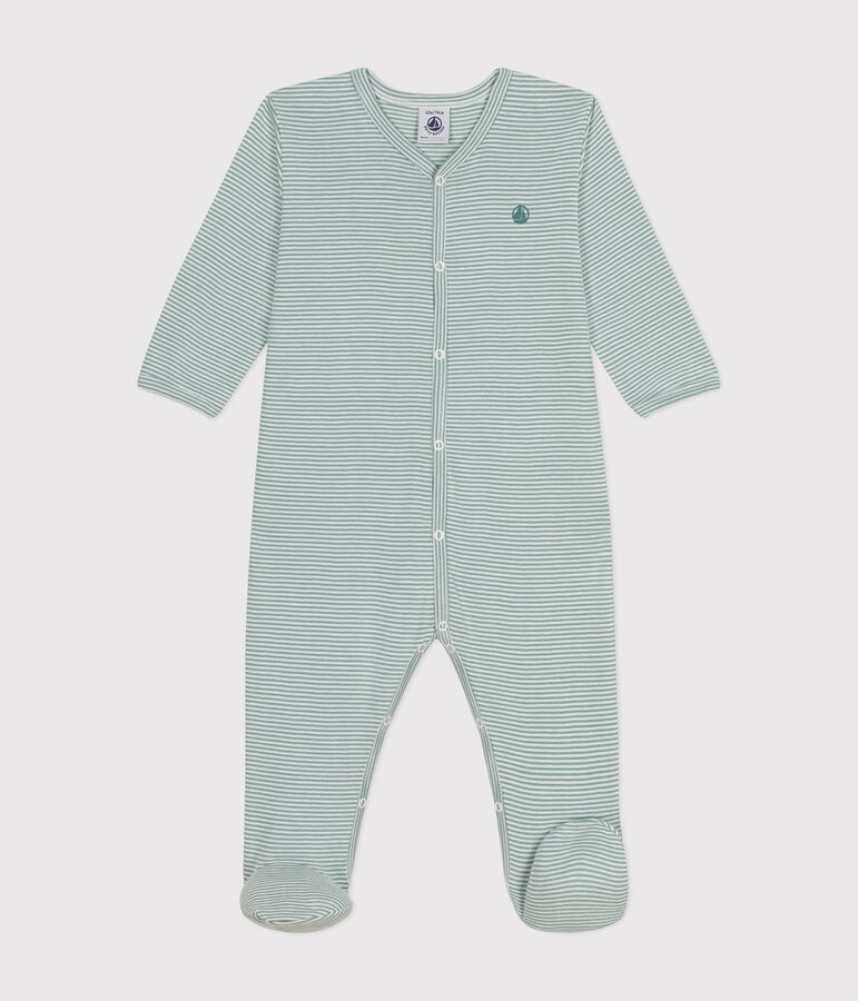 Pyjama &agrave; rayures en coton b&eacute;b&eacute; vert/blanc