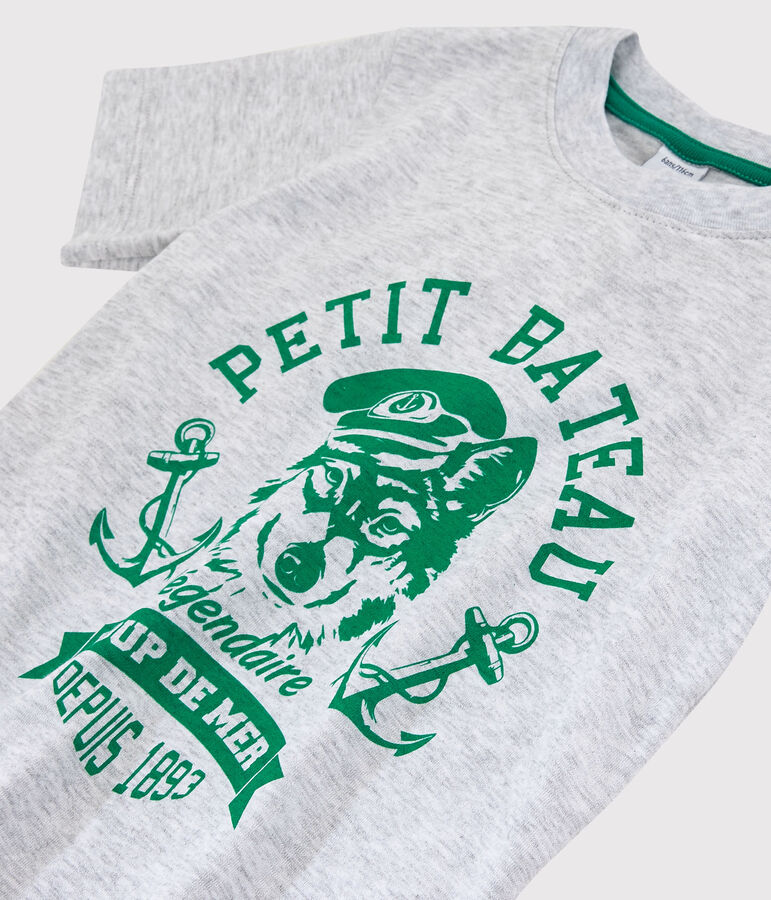 Jersey T-shirt met korte mouwen voor jongens grijs POUSSIERE CHINE