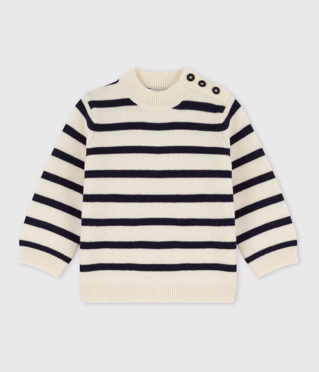 Babytrui van wol en katoen met marinestrepen wit/blauw