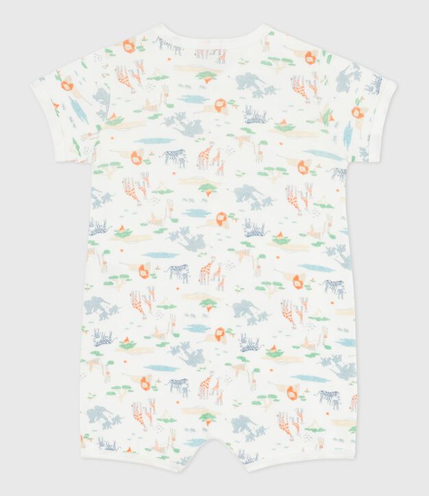Combinaison courte b&eacute;b&eacute; en coton imprim&eacute; animaux blanc/multicouleur