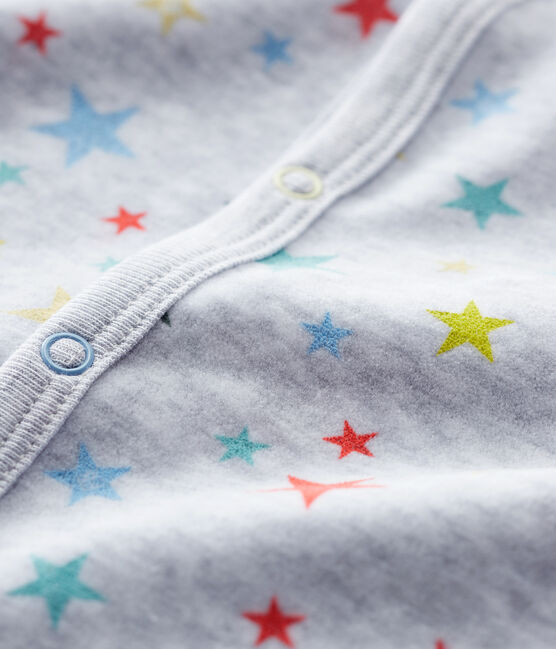Grijs gemêleerd fluwelen babypyjama met sterren grijs POUSSIERE/wit MULTICO