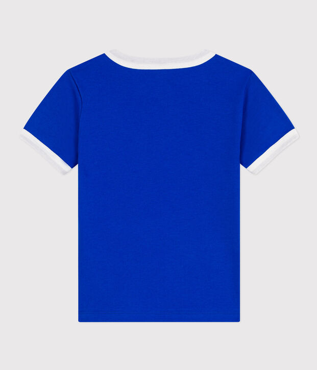 Jongens-T-shirt met print van katoen blauw/wit