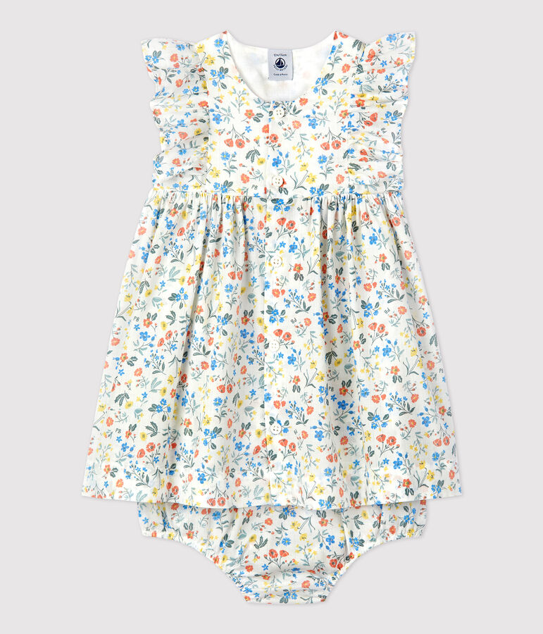 Popeline jurk en bloomer met bloemenprint voor baby's wit/multicouleur