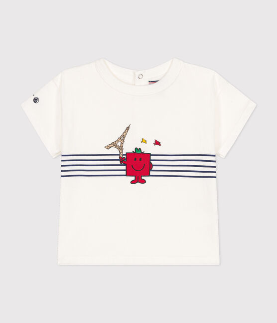 Katoenen T-shirt met Monsieur Madame-motief voor baby's wit MARSHMALLOW