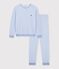 Pyjama femme en coton &eacute;ponge &agrave; rayures bleu/&eacute;cru