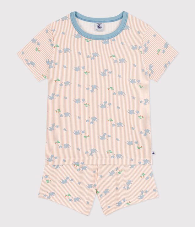 Pyjama short enfant en coton imprim&eacute; &eacute;l&eacute;phants blanc/multicouleur