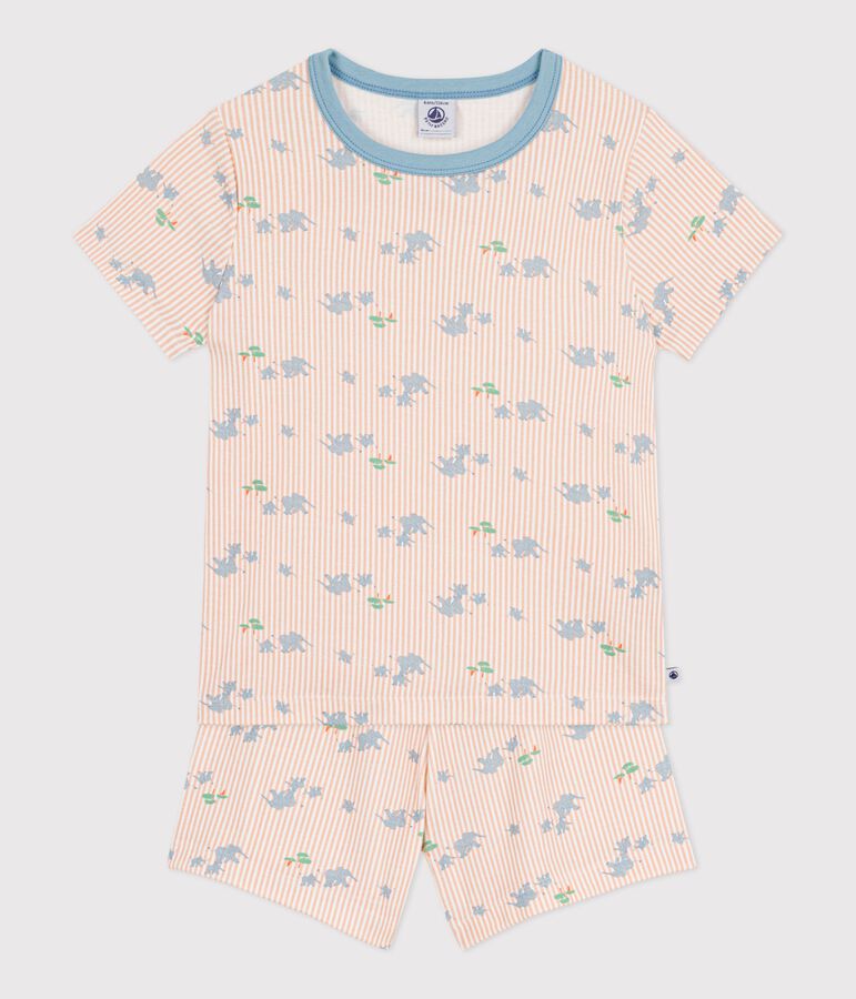 Pyjama short enfant en coton imprim&eacute; &eacute;l&eacute;phants blanc/multicouleur