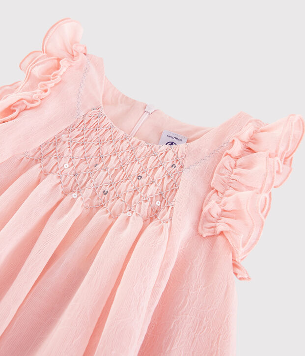 Robe c&eacute;r&eacute;monie en cr&ecirc;pe enfant fille rose