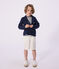 Cardigan enfant en coton uni &agrave; col tailleur bleu marine