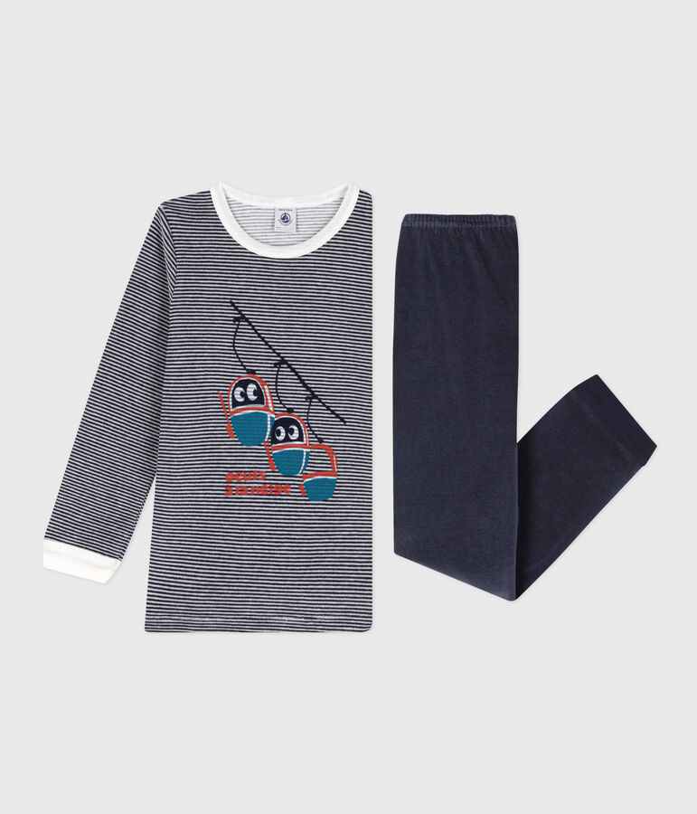 Fluwelen pyjama voor kleine meisjes en jongens blauw/wit