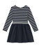 Gestreepte meisjesjurk in 2 stoffen blauw SMOKING/wit MARSHMALLOW