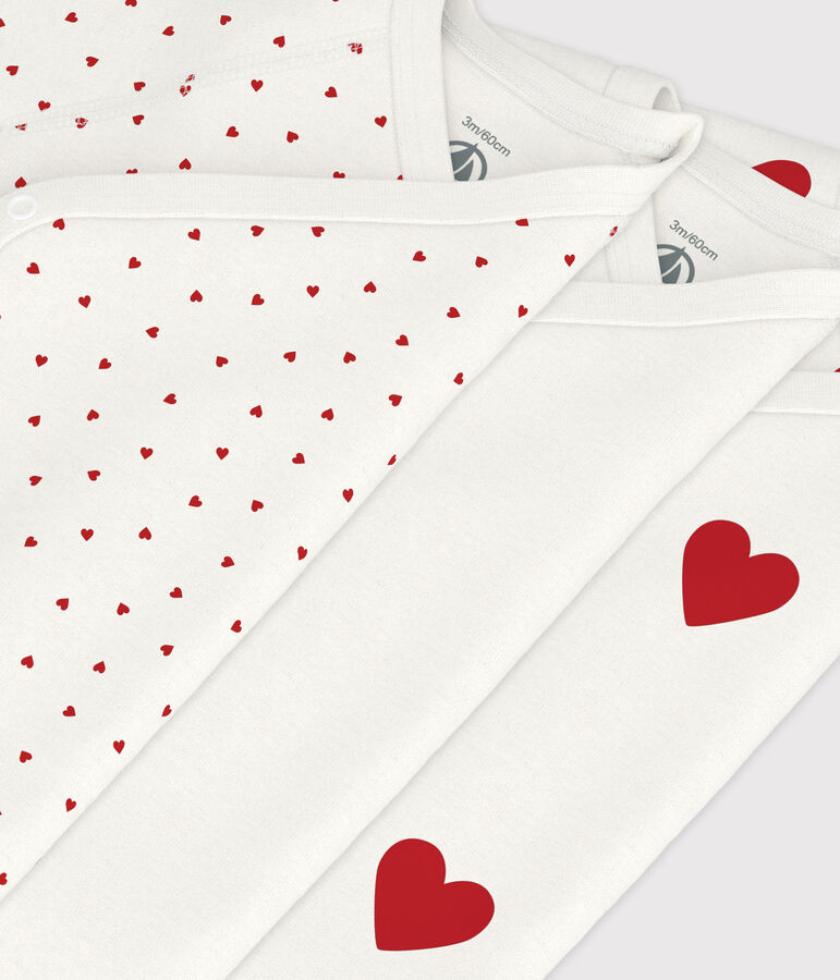 Set van 3 katoenen body's met korte mouwen en hartjes multicouleur