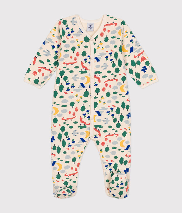 Babypyjama van geruwde fleece met bosprint ecru/multicouleur