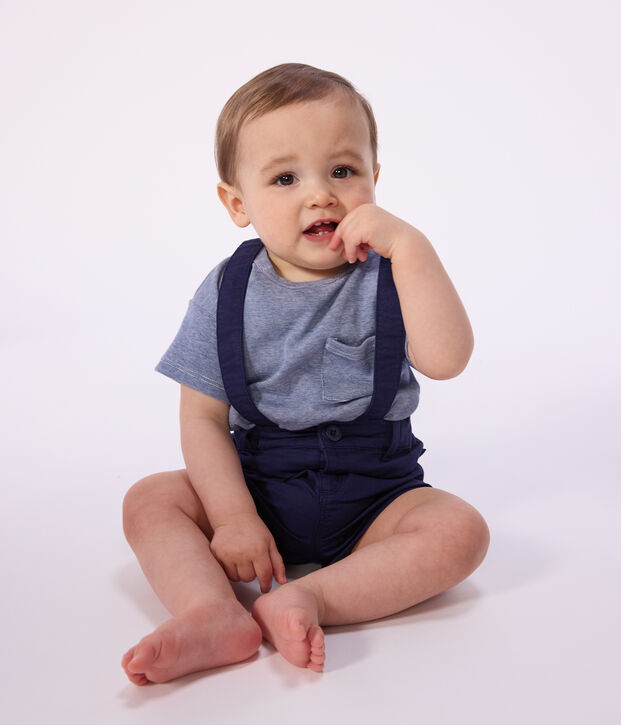 Tee-shirt b&eacute;b&eacute; en coton manches courtes ray&eacute; bleu/blanc
