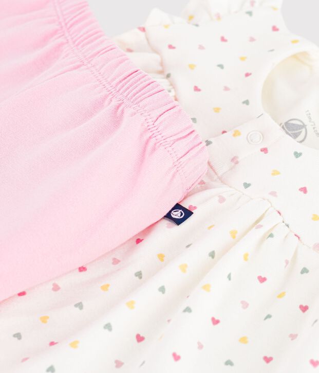 Ensemble 2 pi&egrave;ces b&eacute;b&eacute; en coton imprim&eacute; mini c&oelig;urs blanc/multicouleur