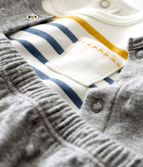 3-delige set in jacquardgebreide tubic voor babyjongens grijs SUBWAY/wit MULTICO
