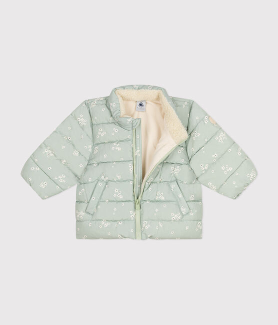Donsjasje met print en opvouwbare capuchon voor baby's groen HERBIER/wit MULTICO