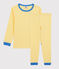 Gestreepte pyjama voor kleine meisjes/jongens in biokatoen geel ORGE/wit MARSHMALLOW