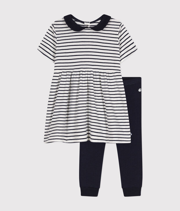 Setje met jurkje en legging van katoen voor baby's wit/blauw